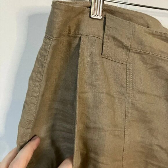 Cassis 100% Linen Tan Pant Capri Pants Neutral Trousers Crop Adjustable Cuff - Picture 8 of 8